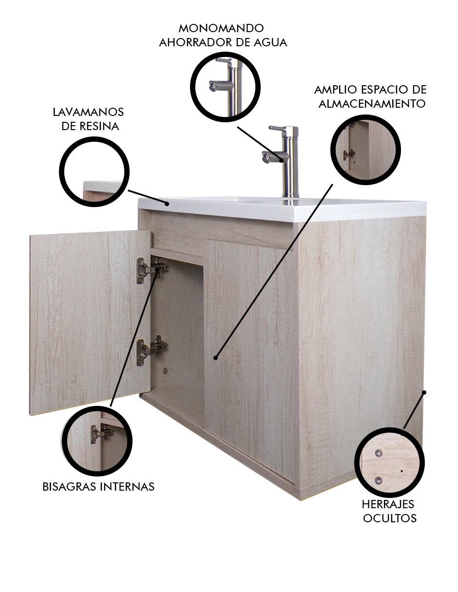 Foto 4 pulgar | Gabinete De Baño Rodrigo Con Lavabo Minimalista Con Llave