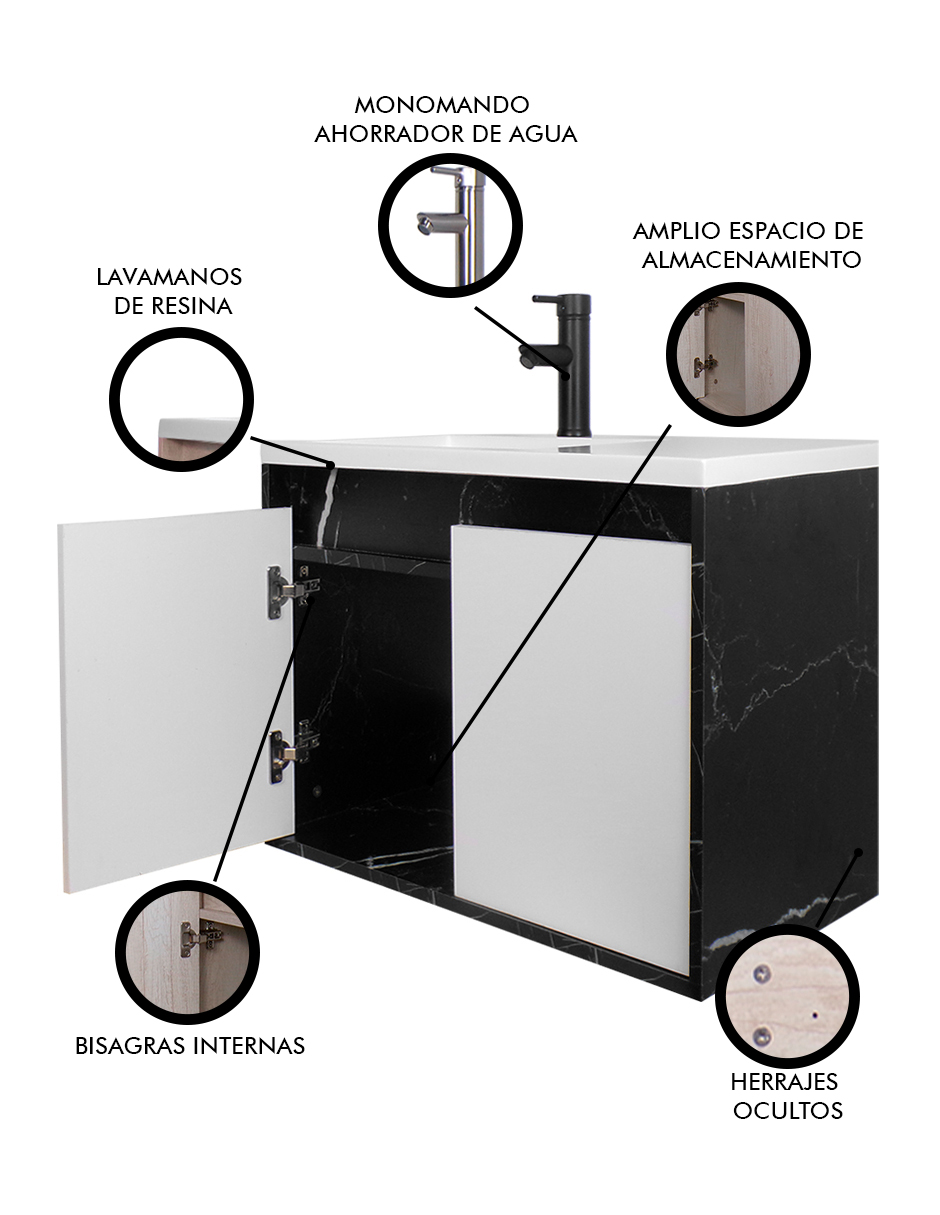 Foto 4 pulgar | Gabinete De Baño Rodrigo Con Lavabo Minimalista Con Llave