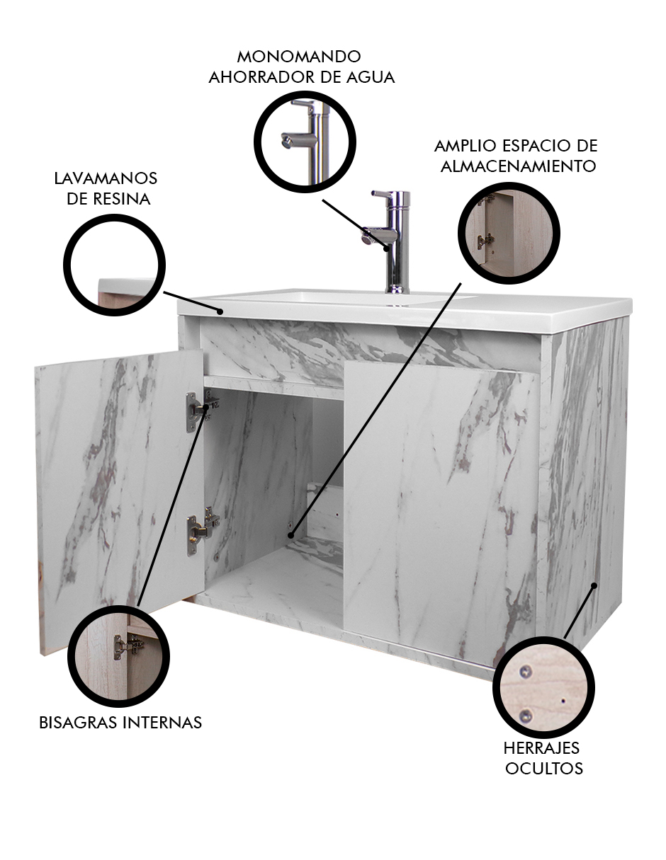 Foto 4 pulgar | Gabinete De Baño Rodrigo Con Lavabo Minimalista Con Llave