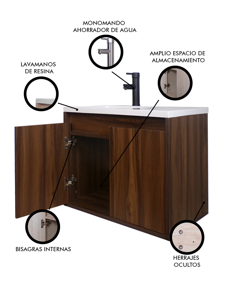 Foto 4 pulgar | Gabinete De Baño Rodrigo Con Lavabo Minimalista Con Llave