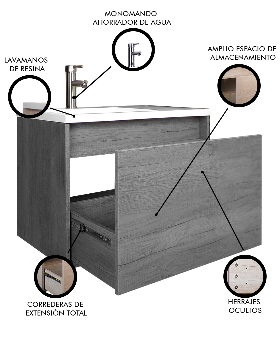 Foto 4 pulgar | Gabinete De Baño Turner Con Lavabo Con Llave Minimalista