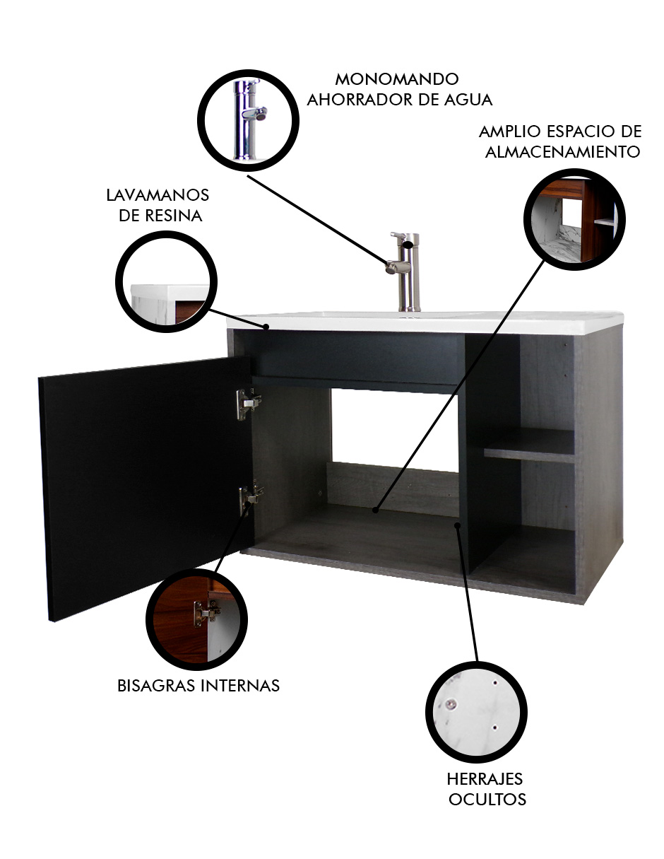 Foto 3 | Gabinete De Baño Carlo Con Lavabo Y Monomando Minimalista