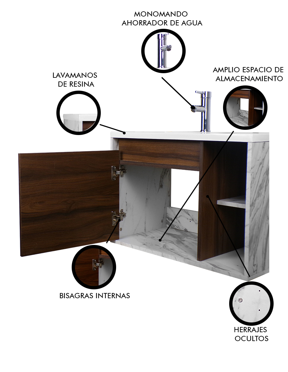 Foto 4 pulgar | Gabinete De Baño Carlo Con Lavabo Y Monomando Minimalista