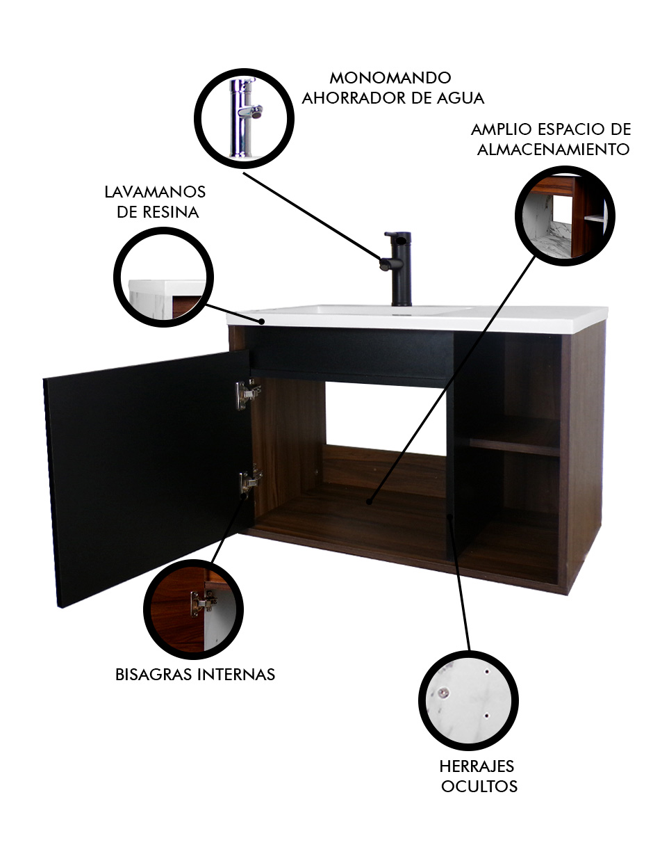 Foto 4 pulgar | Gabinete De Baño Carlo Con Lavabo Y Monomando Minimalista