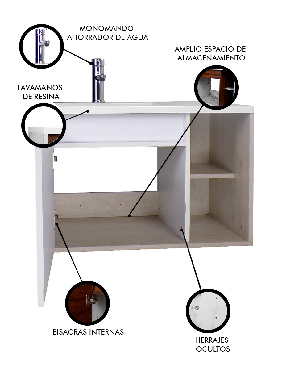 Foto 4 pulgar | Gabinete De Baño Carlo Con Lavabo Y Monomando Minimalista