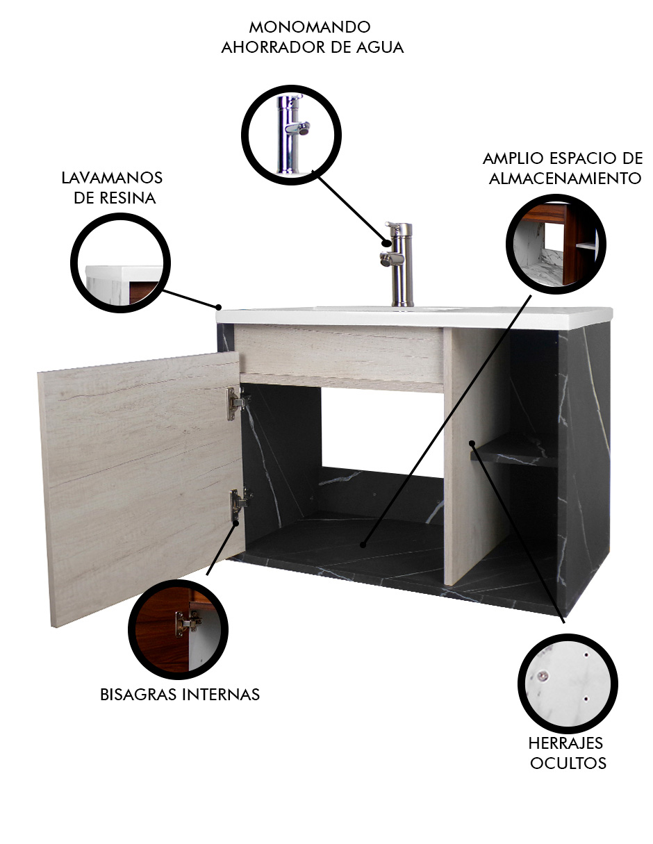 Foto 3 | Gabinete De Baño Carlo Con Lavabo Y Monomando Minimalista