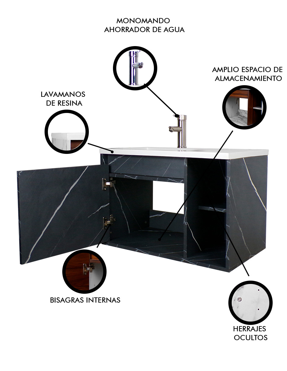 Foto 4 pulgar | Gabinete De Baño Carlo Con Lavabo Y Monomando Minimalista