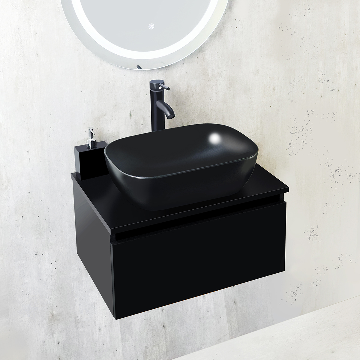 Foto 3 pulgar | Esatto Mueble Moderno Para Baño Astra Negro Con Lavabo Negro Llave Negra Desagües Listo Para Instalar