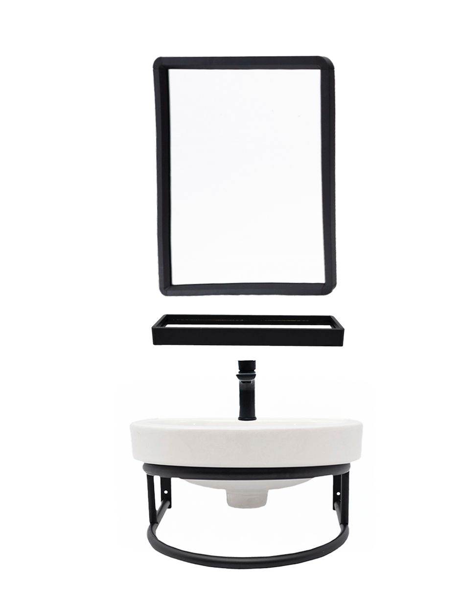 Mueble Para Baño Con Espejo Y Repisa Machen Mehir Color Negro