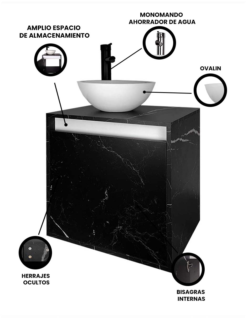 Foto 4 pulgar | Gabinete Para Baño Con Lavabo Y Llave Minimalista Modelo Phía