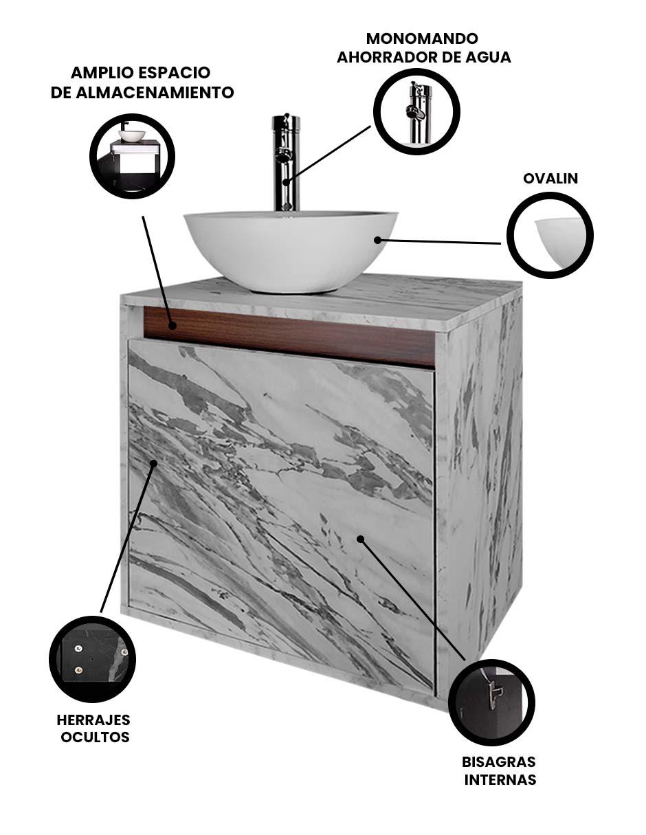 Foto 4 pulgar | Gabinete Para Baño Con Lavabo Y Llave Minimalista Modelo Phía