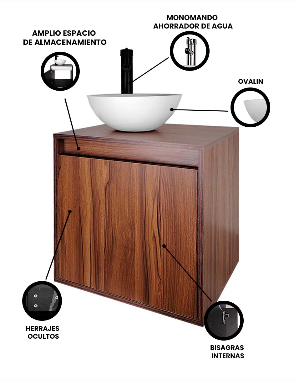 Foto 4 pulgar | Gabinete Para Baño Con Lavabo Y Llave Minimalista Modelo Phía