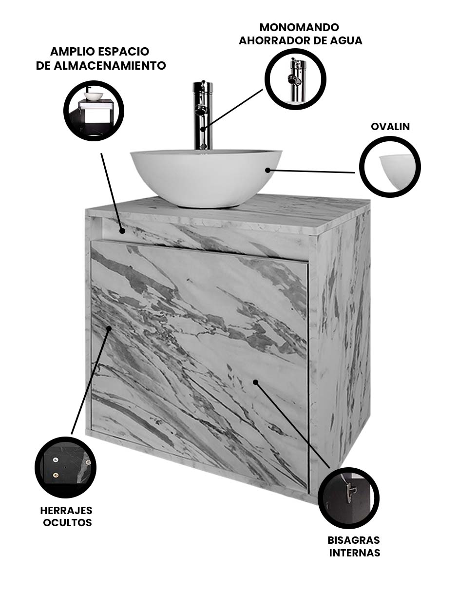 Foto 4 pulgar | Gabinete Para Baño Con Lavabo Y Llave Minimalista Modelo Phía