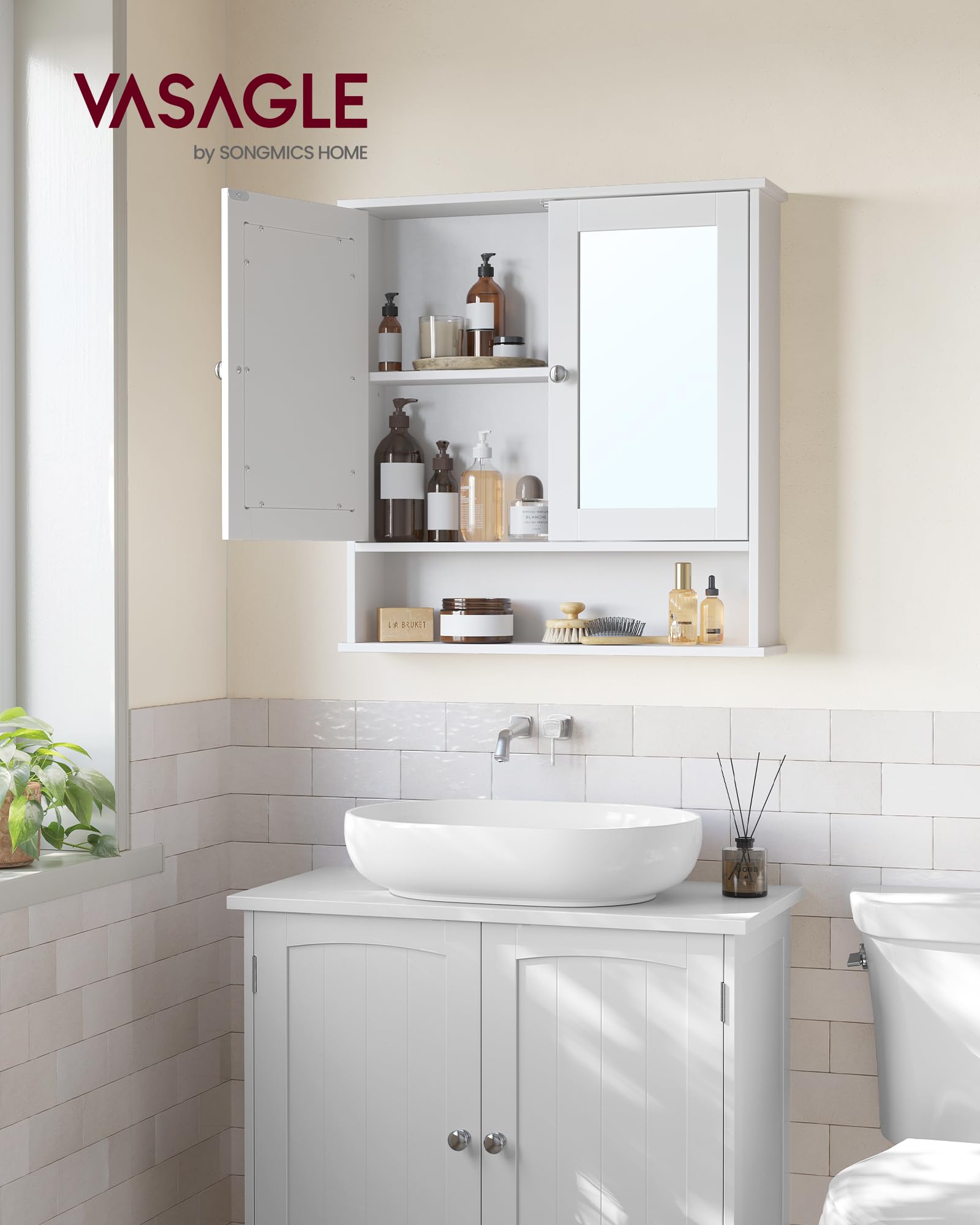 Foto 3 pulgar | Mueble de Baño Vasagle con Espejo 13 X 56,5 X 58,5 cm Blanco - Venta Internacional