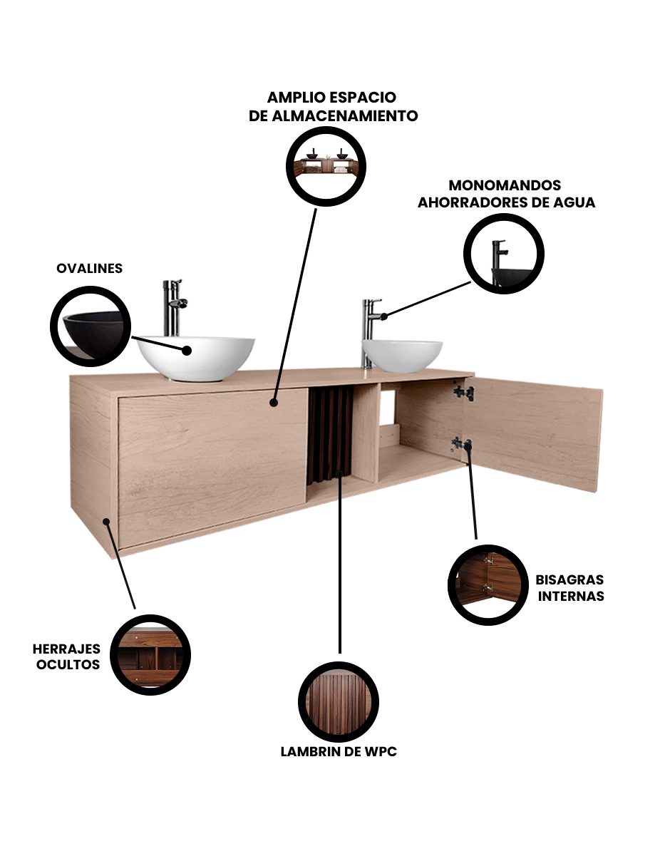Foto 4 pulgar | Mueble Gabinete Para Baño Con Ovalin Y Monomando Dobles  Modelo Apolo