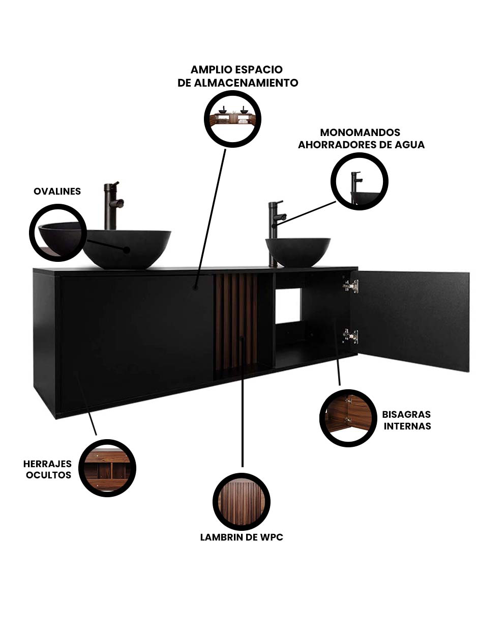 Foto 3 | Mueble Gabinete Para Baño Con Ovalin Y Monomando Dobles  Modelo Apolo