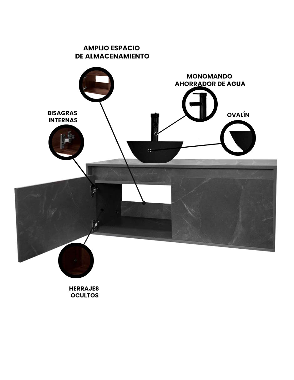 Foto 4 pulgar | Gabinete Para Baño Decomobil Con Ovalin Negro Y Monomando