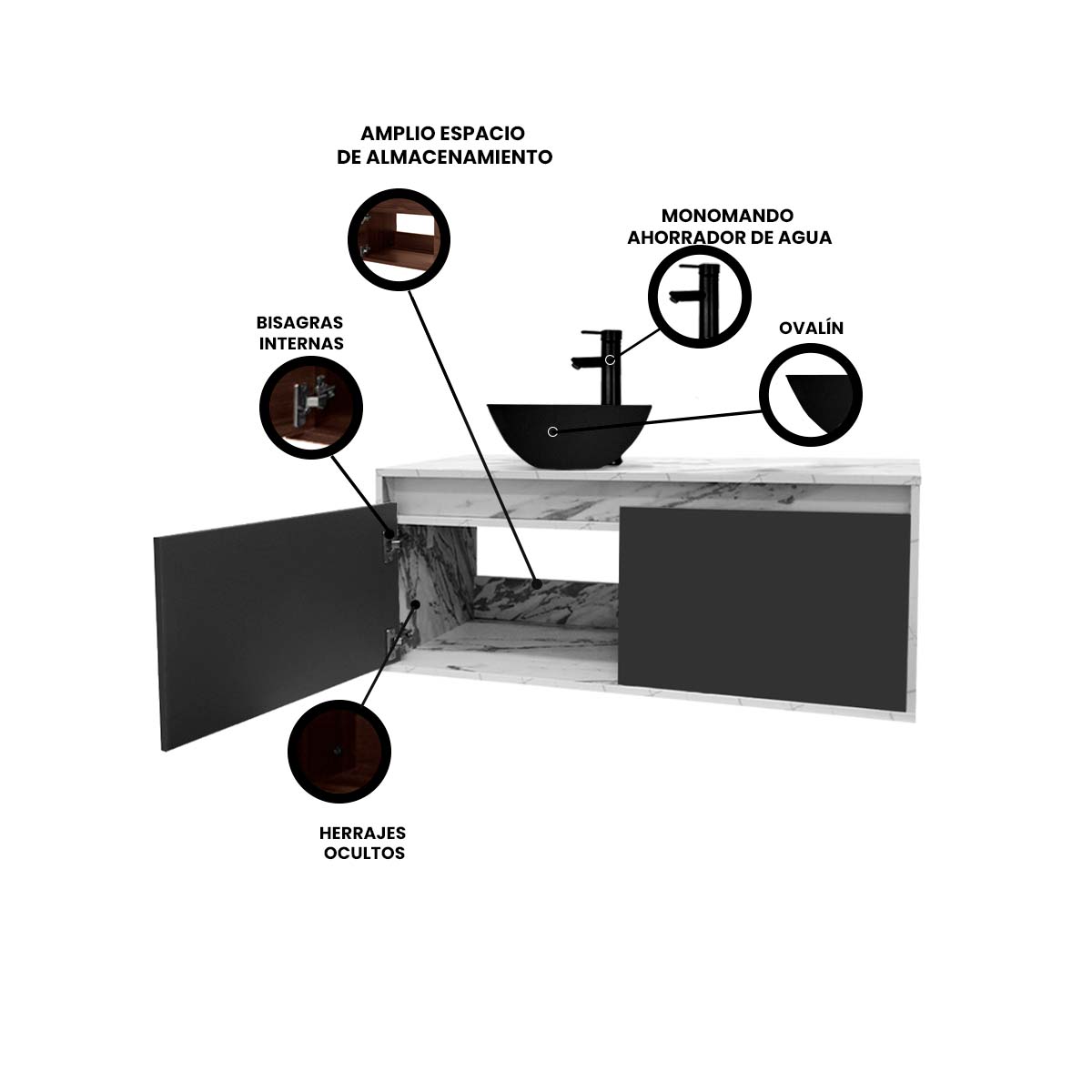 Foto 4 pulgar | Gabinete Para Baño Con Ovalin Negro Y Monomando Modelo Provenzal