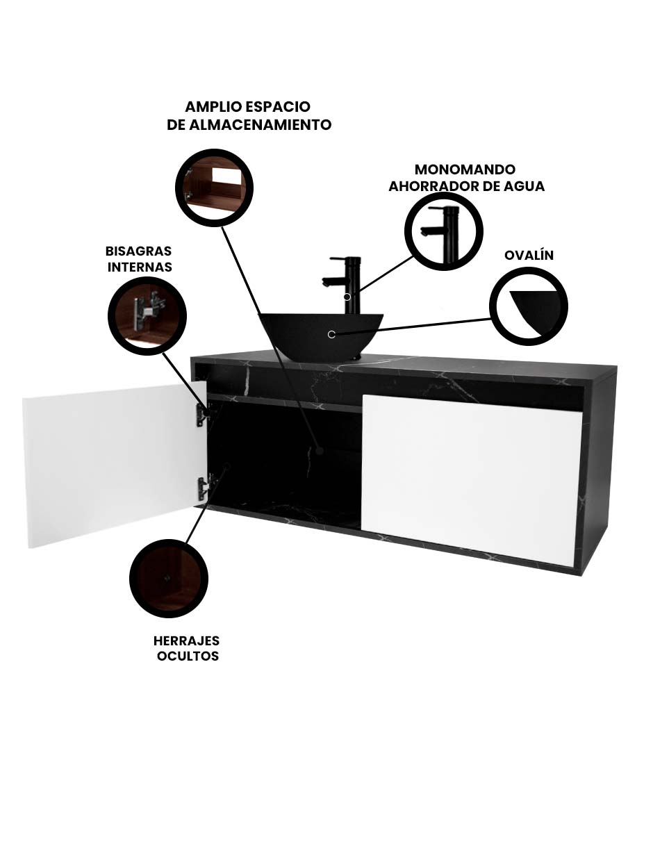 Foto 3 pulgar | Gabinete Flotante Para Baño Con Lavabo, Su Diseño Marmoleado Único, Elegante, Hará Que Tu Cuarto De Baño Lu