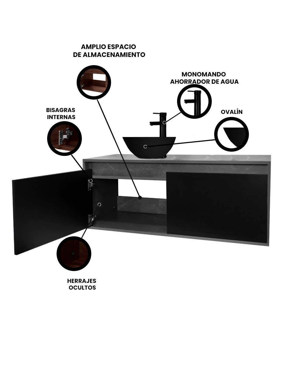 Foto 4 pulgar | Gabinete Para Baño Con Ovalin Negro Y Monomando Modelo Provenzal