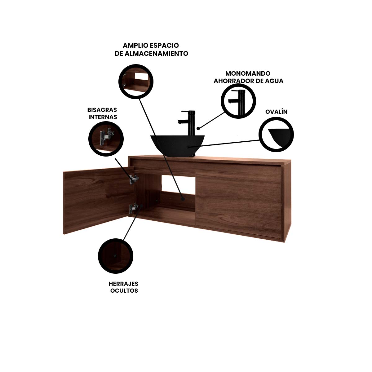 Foto 4 pulgar | Gabinete Para Baño Con Ovalin Negro Y Monomando Modelo Provenzal