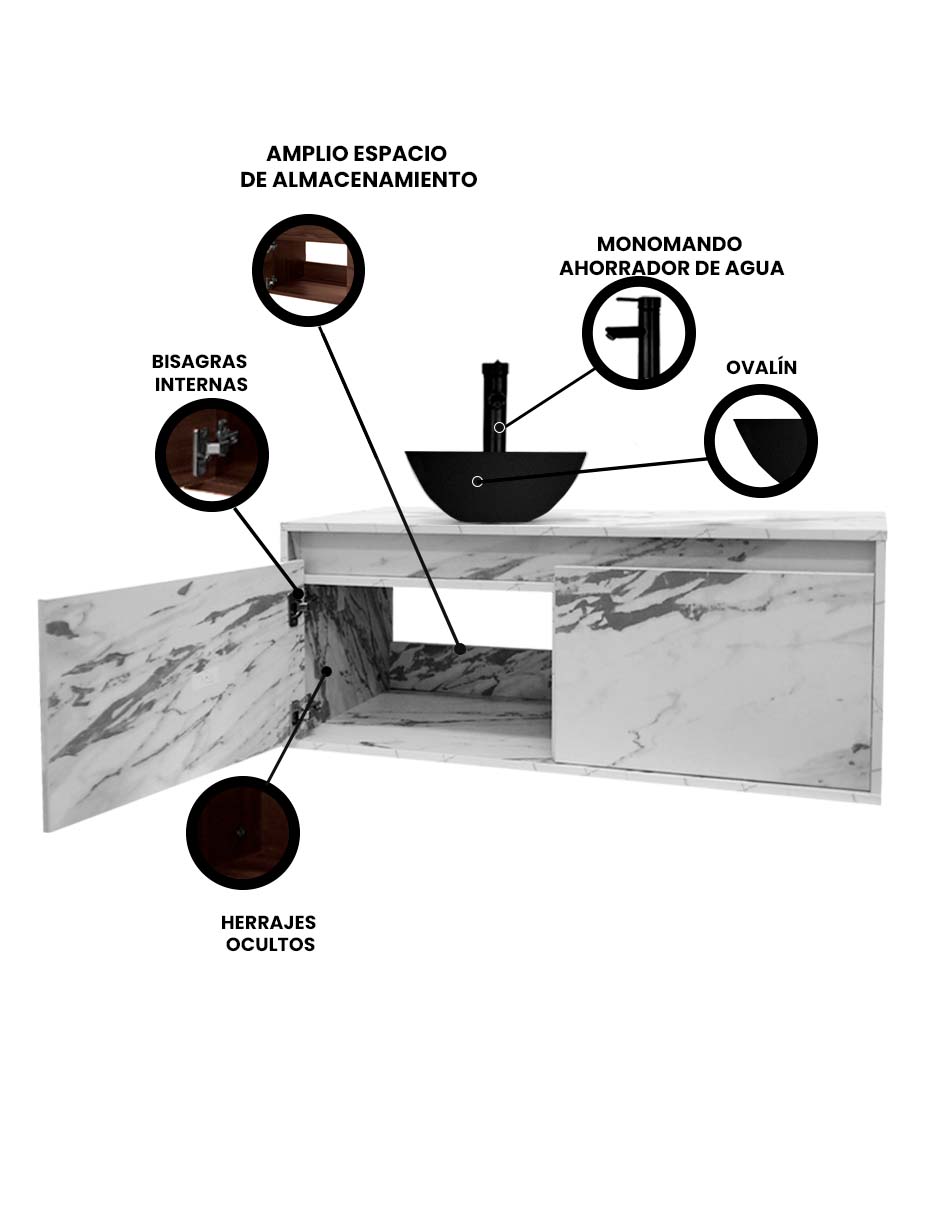 Foto 4 pulgar | Gabinete Para Baño Con Ovalin Negro Y Monomando Modelo Provenzal