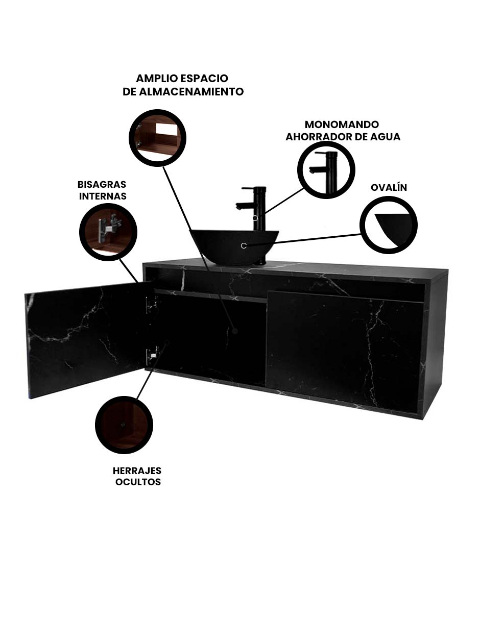 Foto 4 pulgar | Gabinete Para Baño Con Ovalin Negro Y Monomando Modelo Provenzal