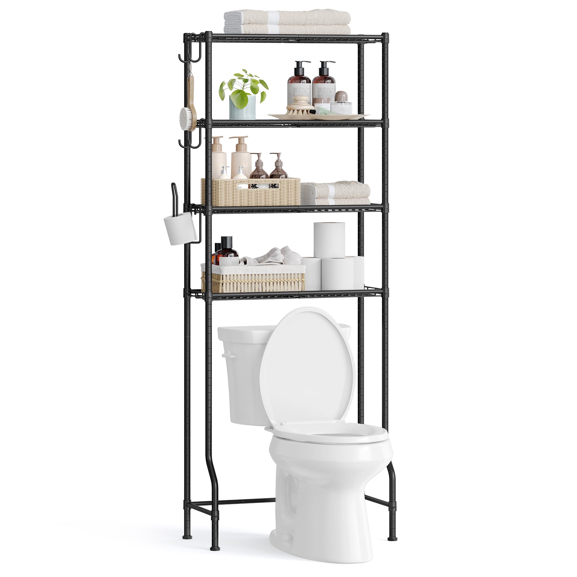 Almacenamiento Para Colocar Sobre El Inodoro Songmics, 4 Niveles, Metal Negro - Venta Internacional.