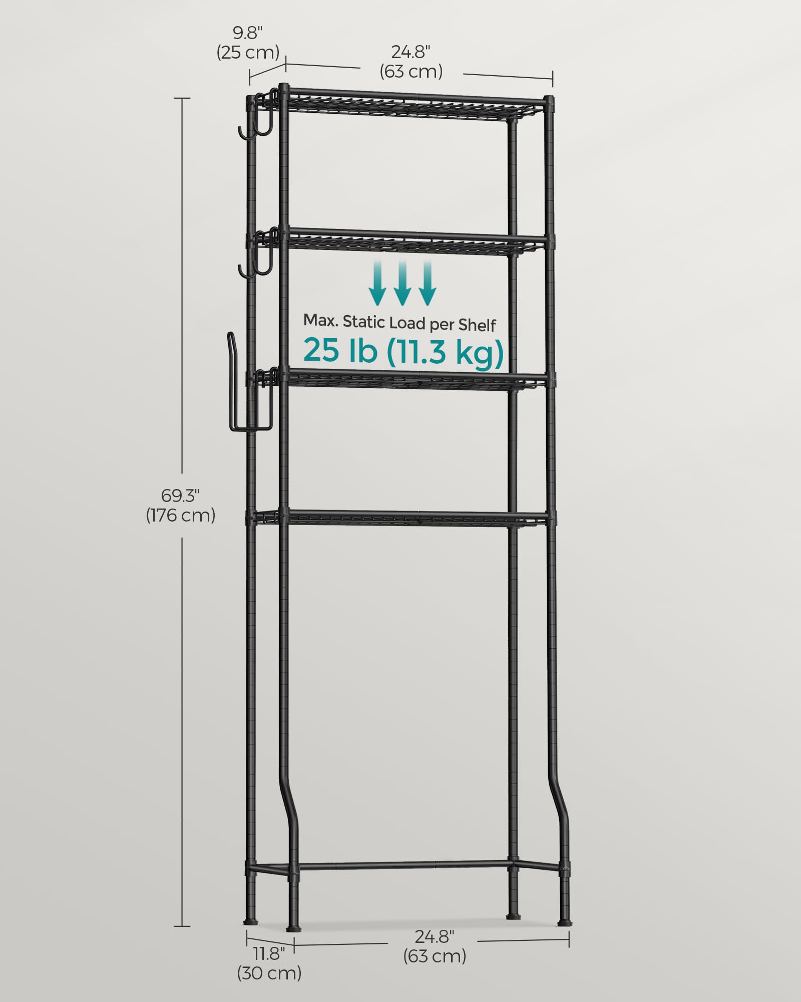 Foto 5 | Almacenamiento Para Colocar Sobre El Inodoro Songmics, 4 Niveles, Metal Negro - Venta Internacional.
