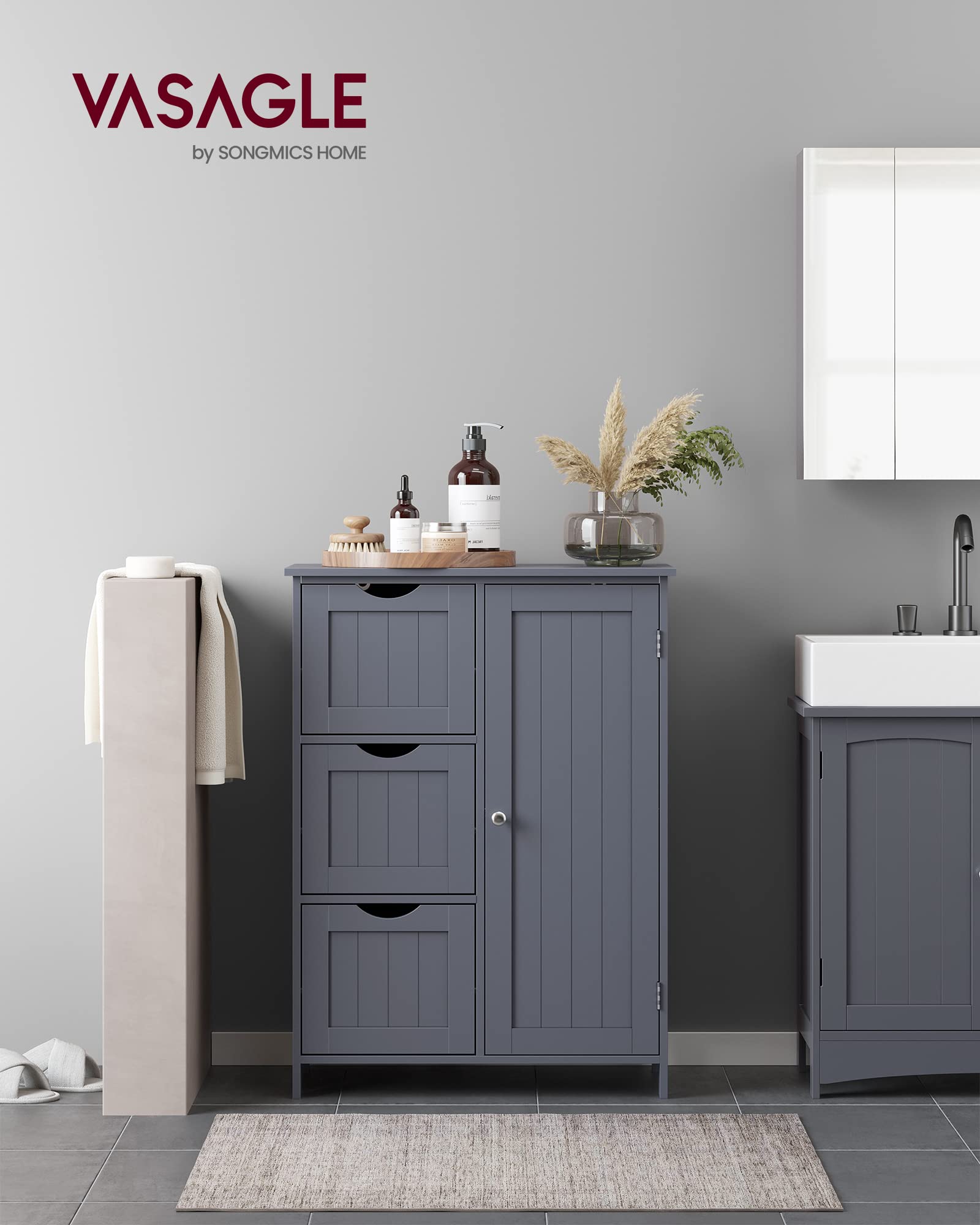 Foto 3 pulgar | Armario De Suelo Para Baño Vasagle Con 3 Cajones, Color Gris - Venta Internacional.