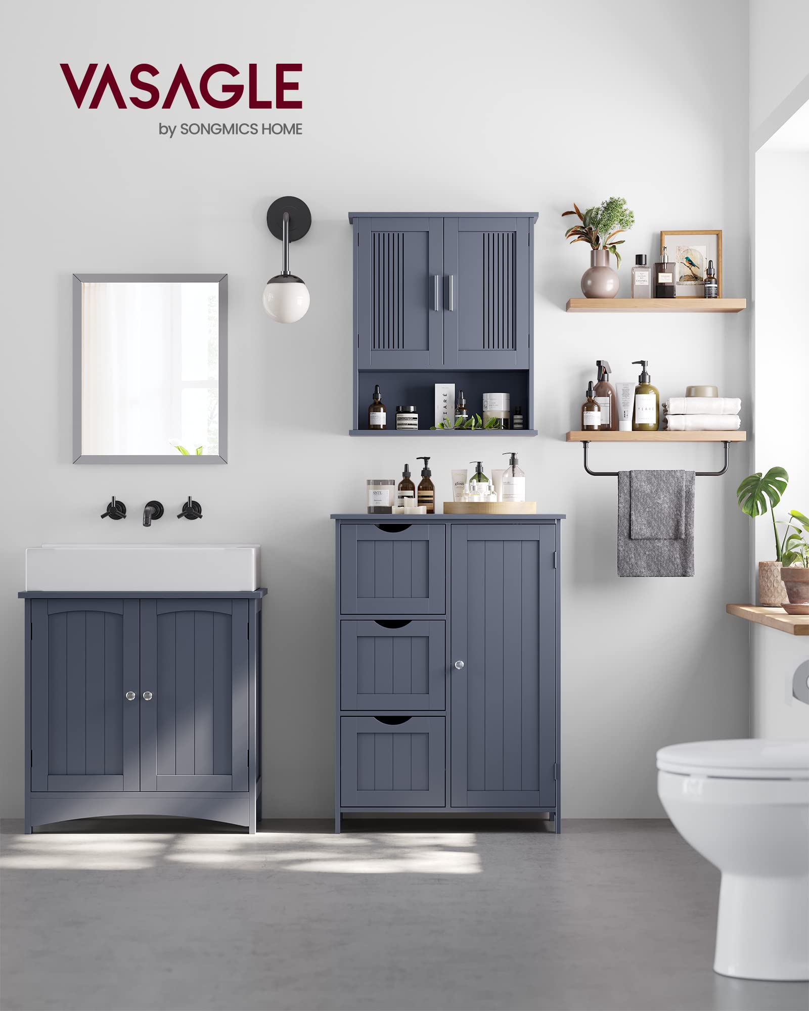 Foto 5 pulgar | Armario De Suelo Para Baño Vasagle Con 3 Cajones, Color Gris - Venta Internacional.
