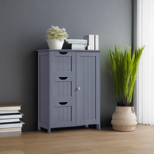 Foto 5 | Armario De Suelo Para Baño Vasagle Con 3 Cajones, Color Gris - Venta Internacional.