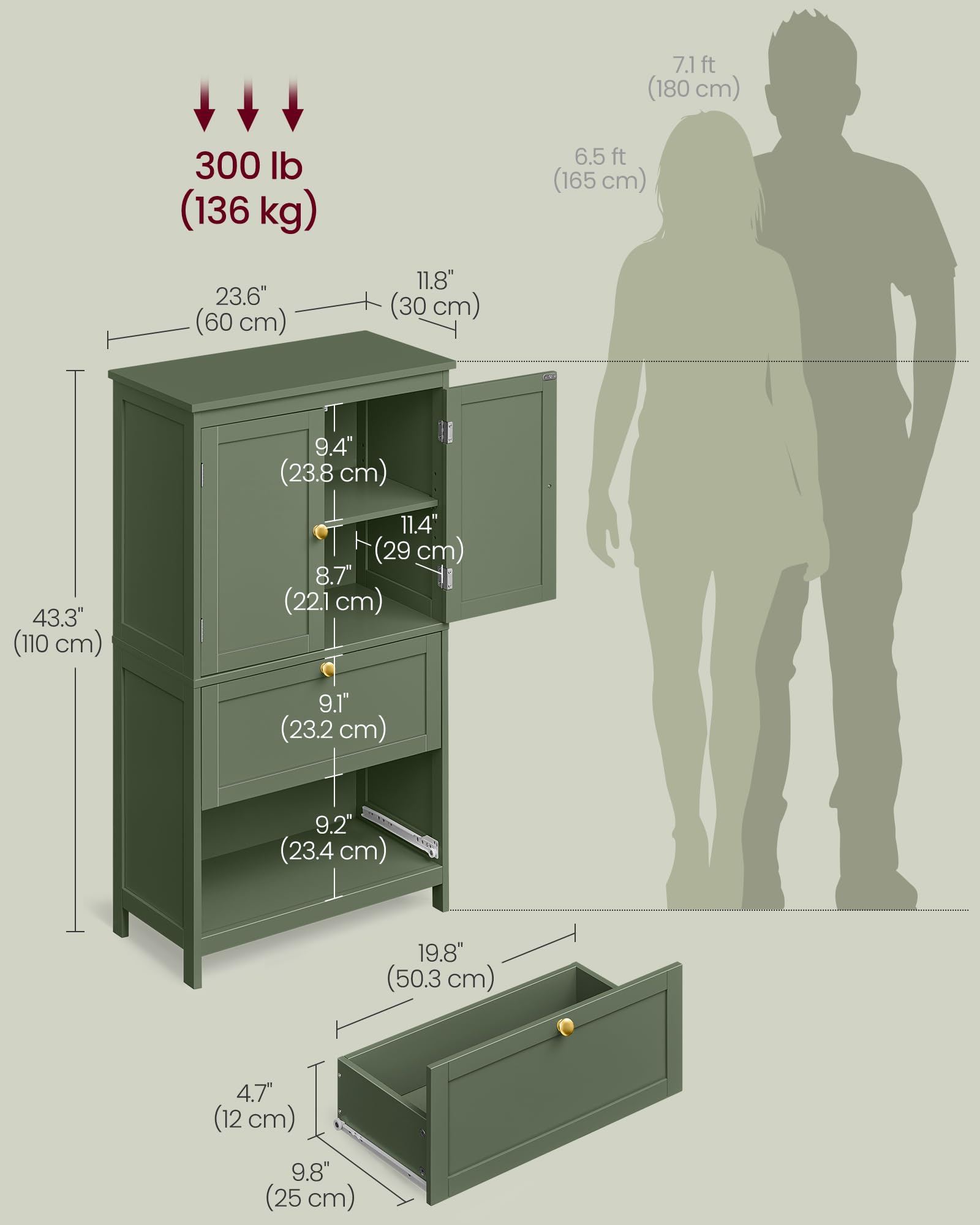 Foto 6 | Gabinete De Almacenamiento De Piso Para Baño Vasagle Forest Green Ubbc551c01 - Venta Internacional.