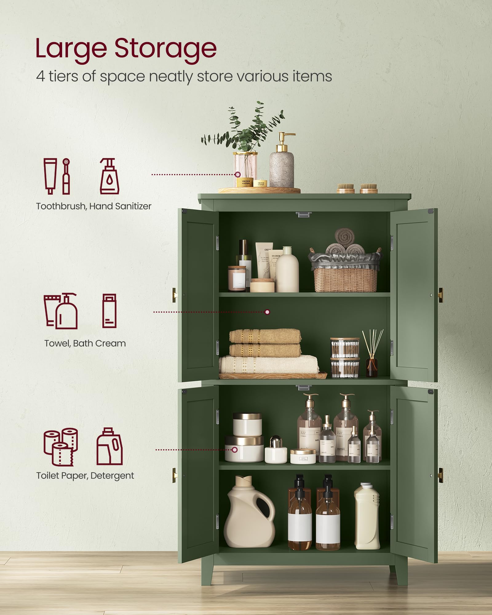 Foto 3 | Gabinete De Almacenamiento De Piso Para Baño Vasagle Forest Green - Venta Internacional.