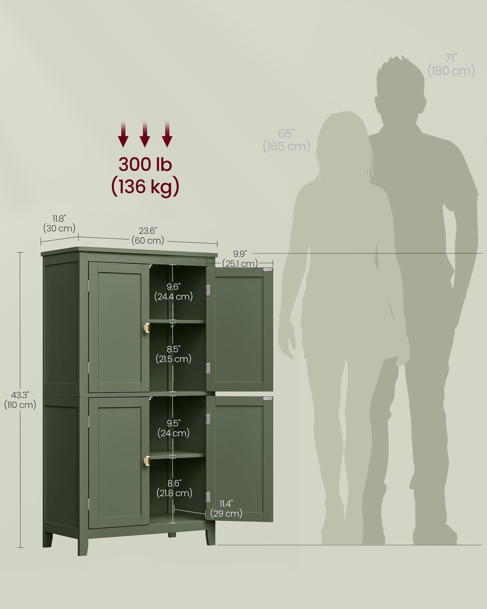 Foto 5 | Gabinete De Almacenamiento De Piso Para Baño Vasagle Forest Green - Venta Internacional.