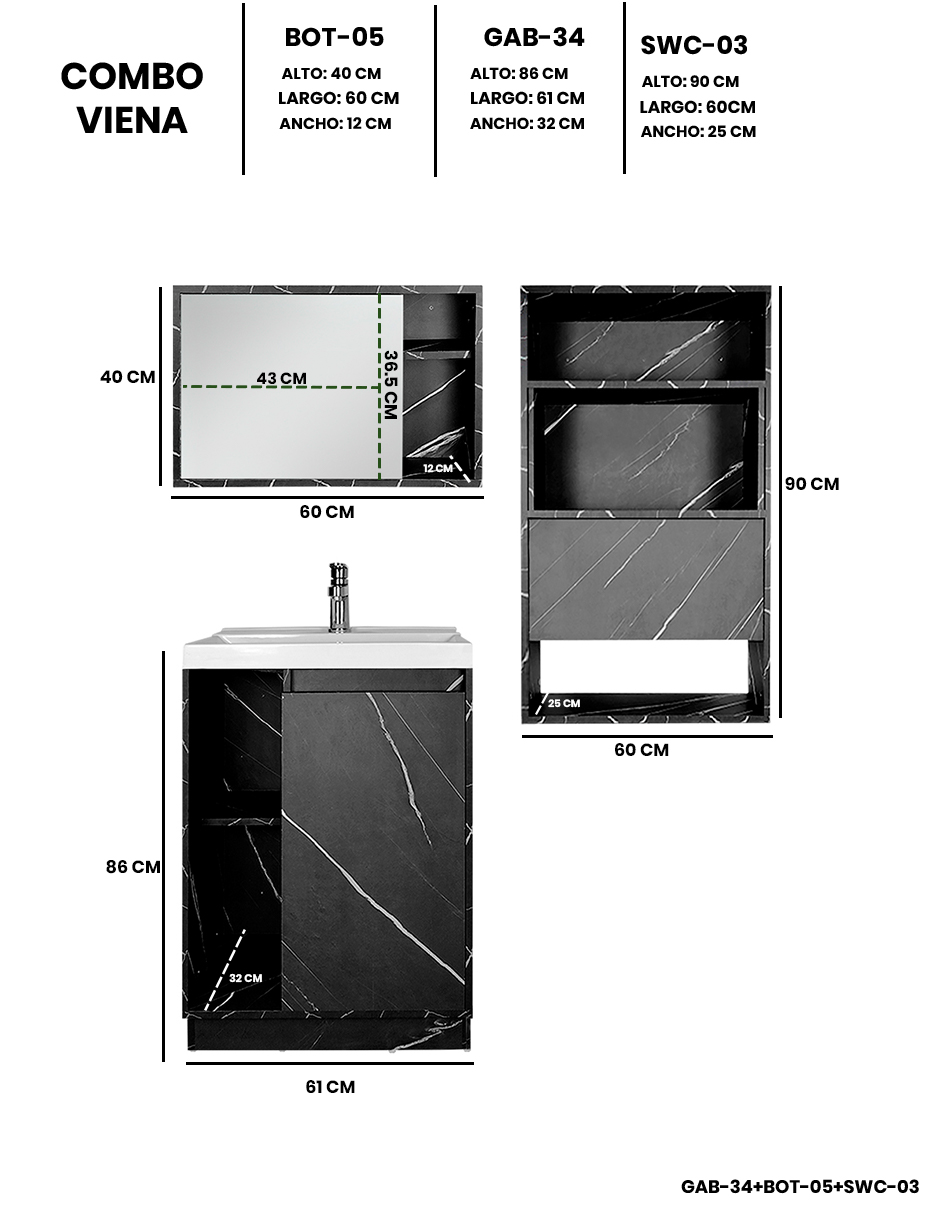 Foto 4 | Combo Gabinete + Botiquín Con Espejo + Sobre Wc Modelo Viena