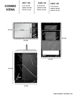 Foto 4 | Combo Gabinete + Botiquín Con Espejo + Sobre Wc Modelo Viena