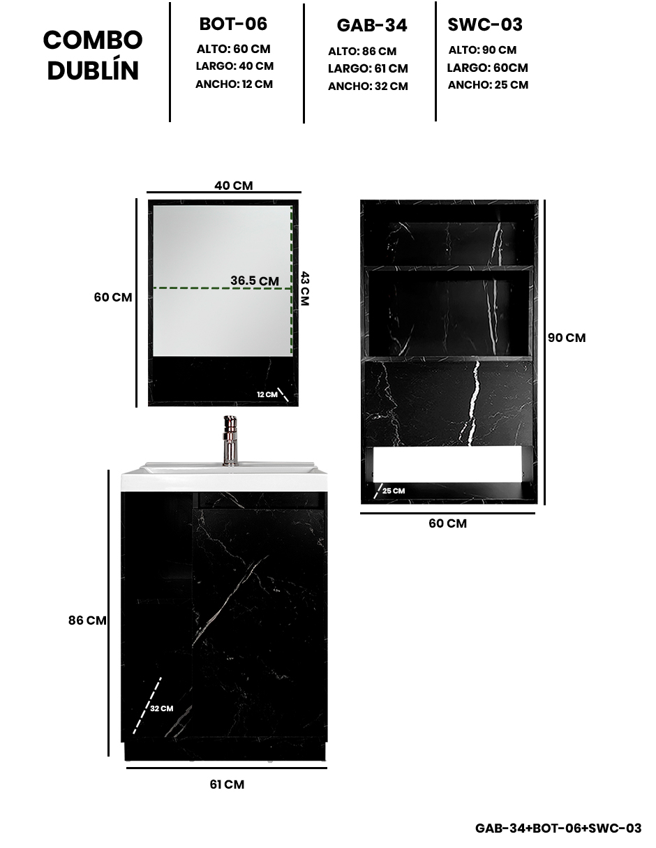 Foto 5 pulgar | Combo De Baño Moderno, Gabinete Con Botiquín Y Mueble Sobre Wc, Combo Dublín