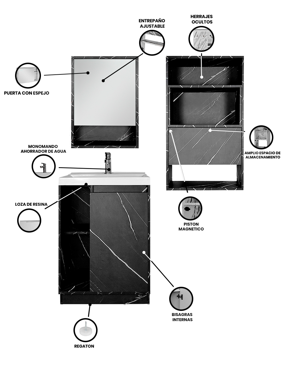 Foto 4 pulgar | Combo De Baño Moderno, Gabinete Con Botiquín Y Mueble Sobre Wc, Combo Dublín