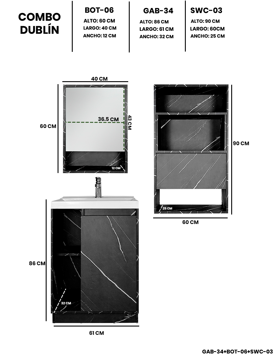 Foto 5 pulgar | Combo De Baño Moderno, Gabinete Con Botiquín Y Mueble Sobre Wc, Combo Dublín