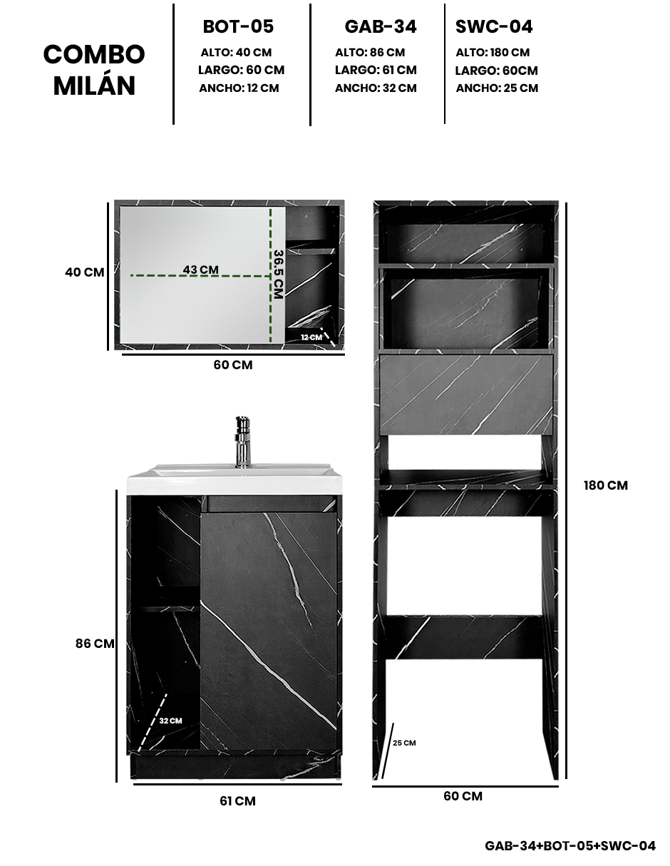 Foto 5 pulgar | Combo Milán. Gabinete De Baño Con Botiquín Y Mueble Sobre Wc.