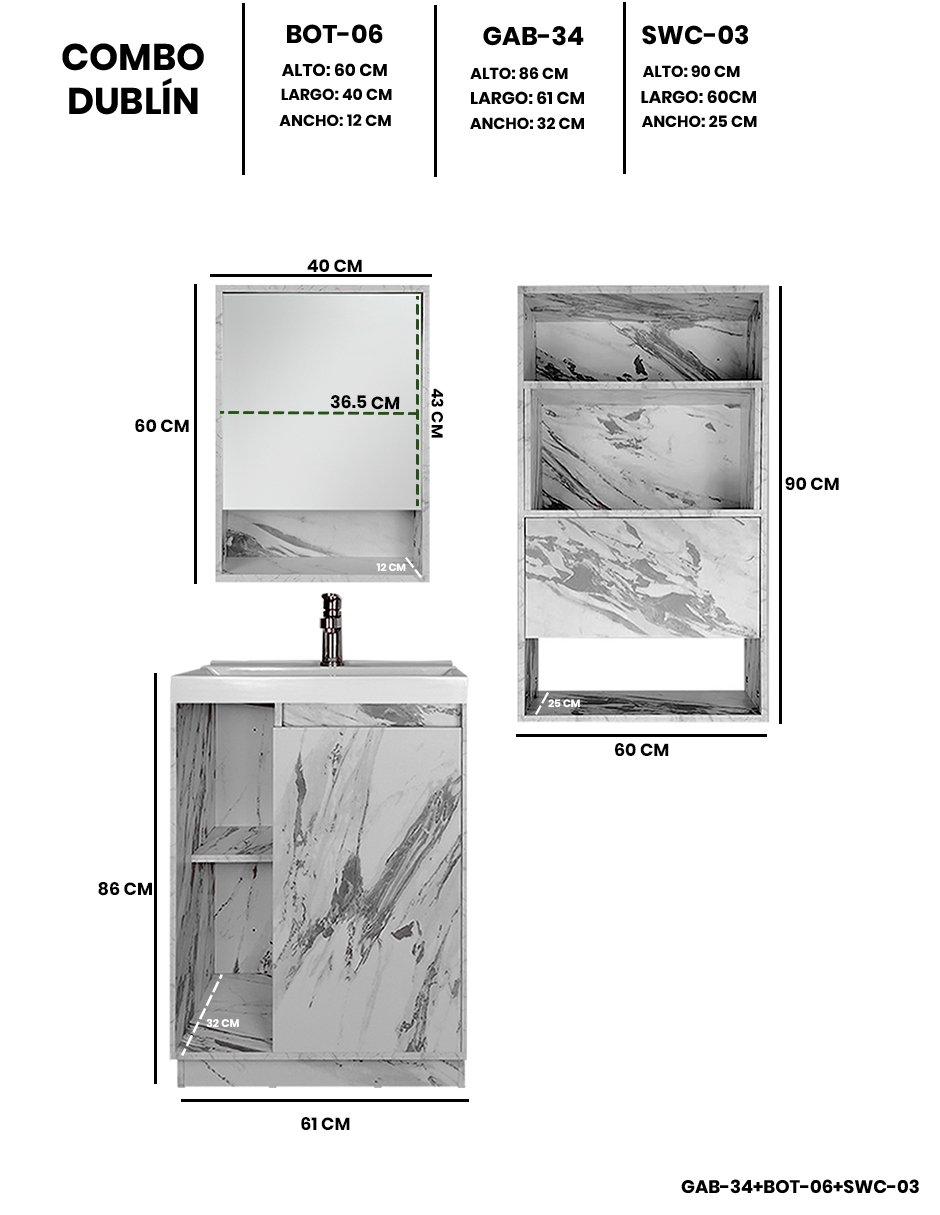 Foto 5 pulgar | Combo De Baño Moderno, Gabinete Con Botiquín Y Mueble Sobre Wc, Combo Dublín