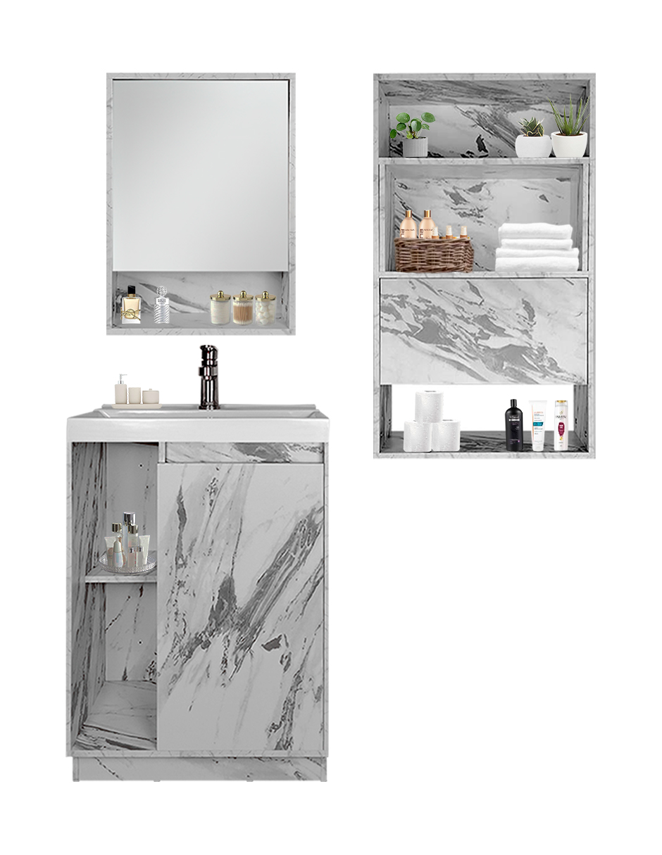 Foto 9 pulgar | Combo De Baño Moderno, Gabinete Con Botiquín Y Mueble Sobre Wc, Combo Dublín