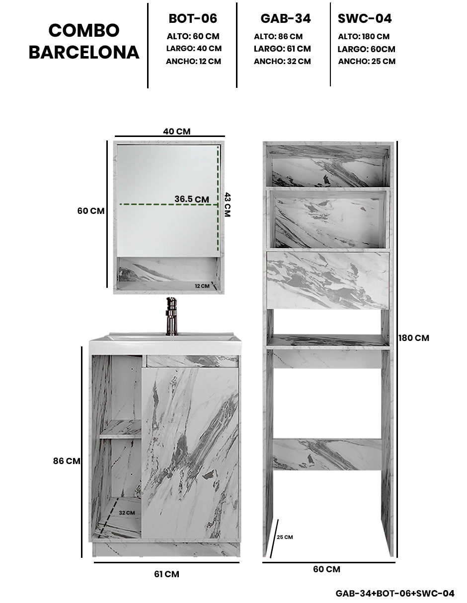 Foto 5 pulgar | Combo Barcelona Combo Gabinete Para Baño Con Botiquín Y Mueble Sobre Wc.