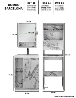 Foto 4 | Combo Barcelona Combo Gabinete Para Baño Con Botiquín Y Mueble Sobre Wc.
