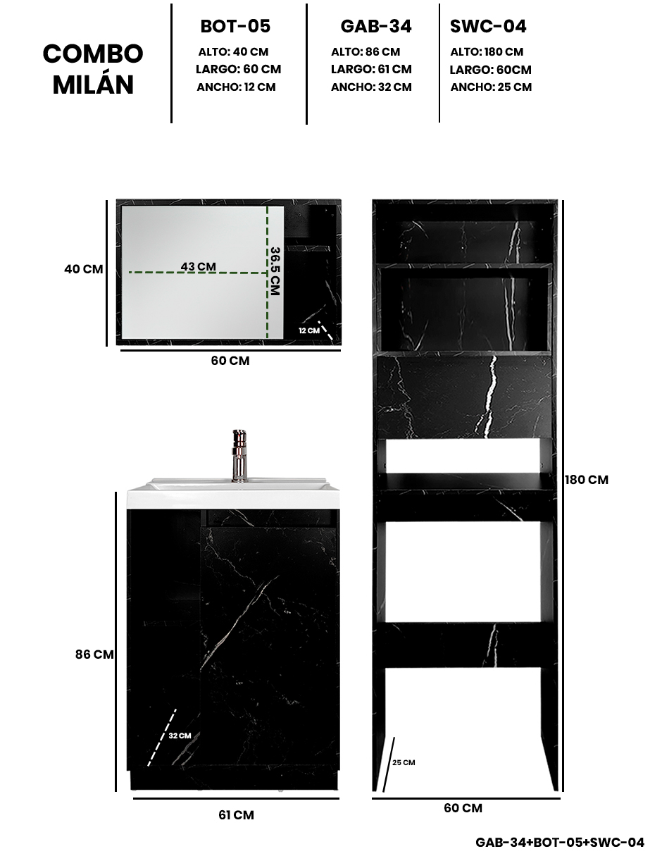 Foto 5 pulgar | Combo Milán. Gabinete De Baño Con Botiquín Y Mueble Sobre Wc.