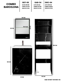 Foto 4 | Combo Barcelona Combo Gabinete Para Baño Con Botiquín Y Mueble Sobre Wc.