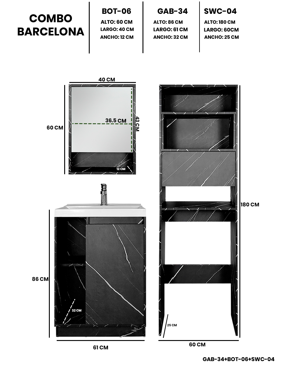 Foto 4 | Combo Barcelona Combo Gabinete Para Baño Con Botiquín Y Mueble Sobre Wc.