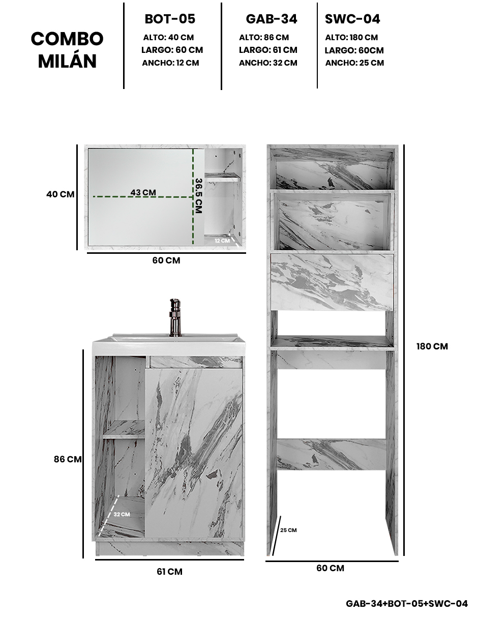 Foto 4 | Combo Milán. Gabinete De Baño Con Botiquín Y Mueble Sobre Wc.