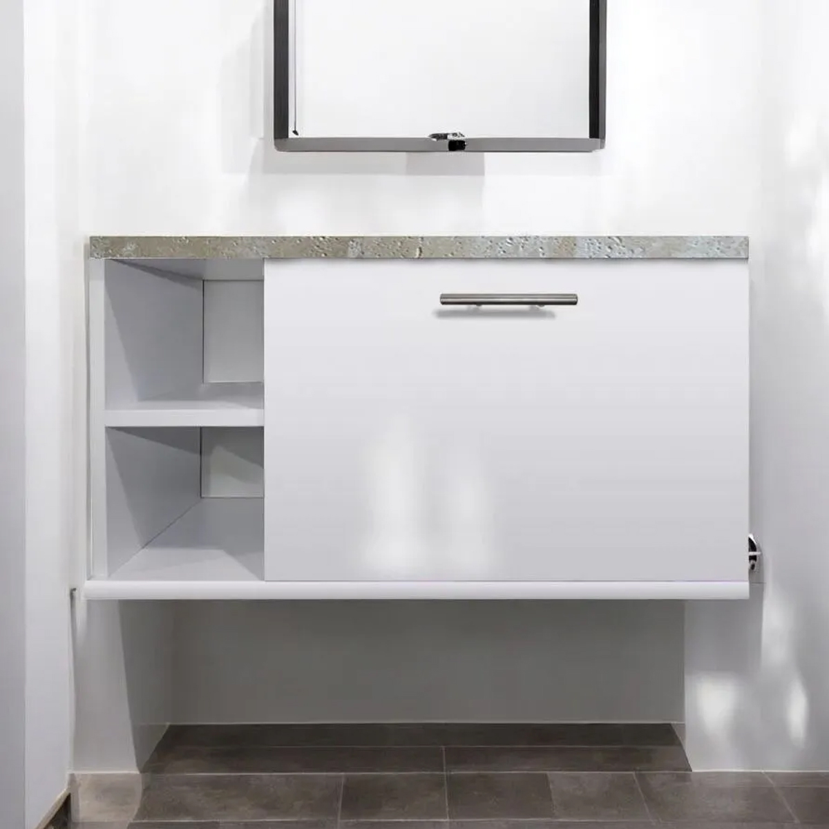 Foto 3 pulgar | Gabinete Baño Minimalista Cubiertapiedra Beige C/ovalin+mono